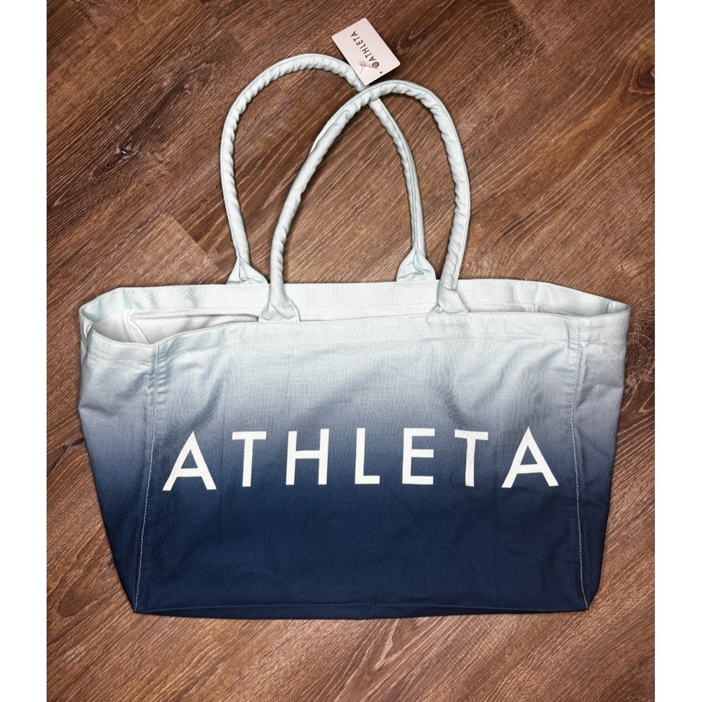 Athleta Women's Blue Ombre Tote Gymβ Beach Yoga Travel Bag Large 17.5x13 NWT